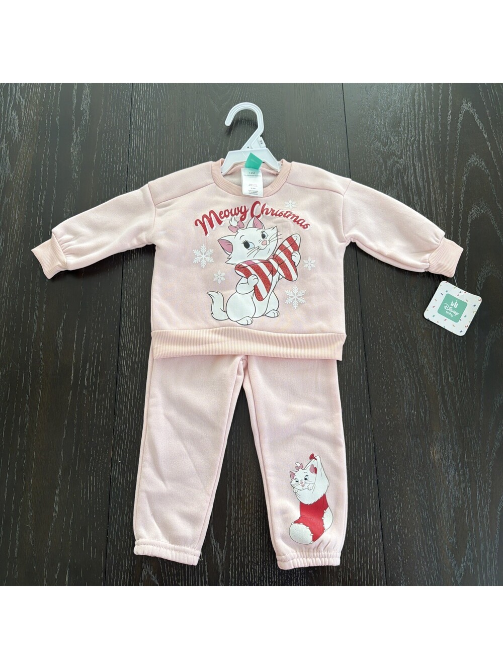 Disney Aristocats - Pink Meowy Christmas Baby Sweater Set-12M
